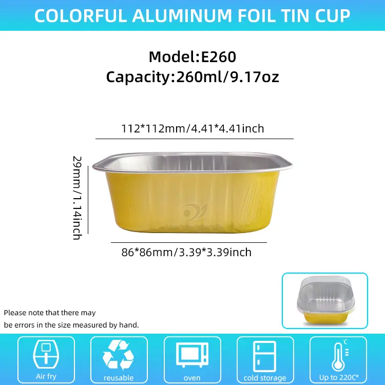 Square Smoothwall Aluminum Foil Containers