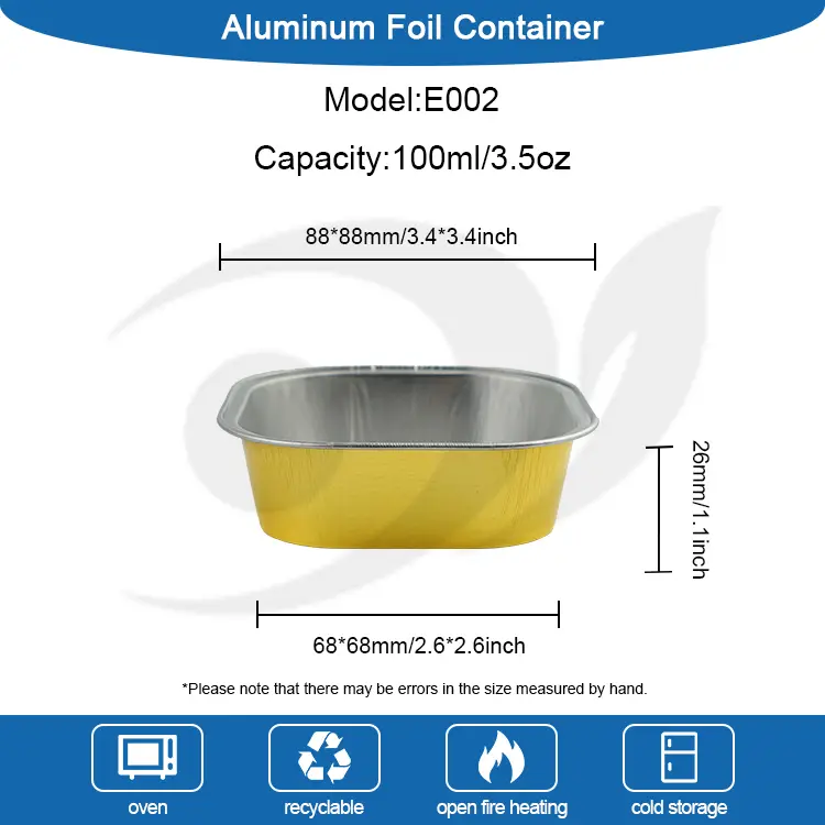 Quadratum coxit incrassatis smoothwall Aluminium Foil Containers