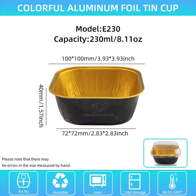 Quadratum color pistoria smoothwall Aluminium Foil Containers